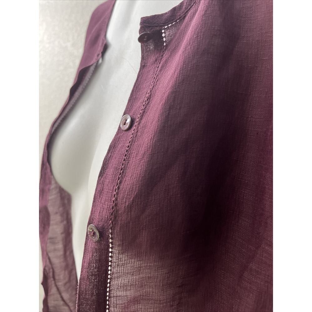 Eileen Fisher Blouse XS Linen silk Button Up Wine Merlot Lightweight Whimsigoth - Picture 3 of 16